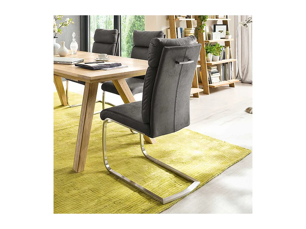 Esszimmer Schwingstuhl in Grau Webstoff Edelstahl gebürstet (2er Set)