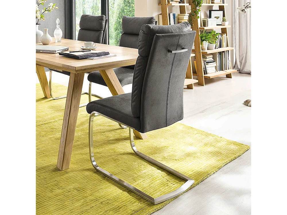 Esszimmer Schwingstuhl in Grau Webstoff Edelstahl gebürstet (2er Set)