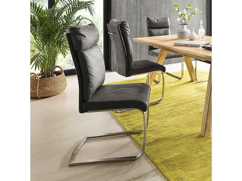 Esszimmer Schwingstuhl in Grau Webstoff Edelstahl gebürstet (2er Set)