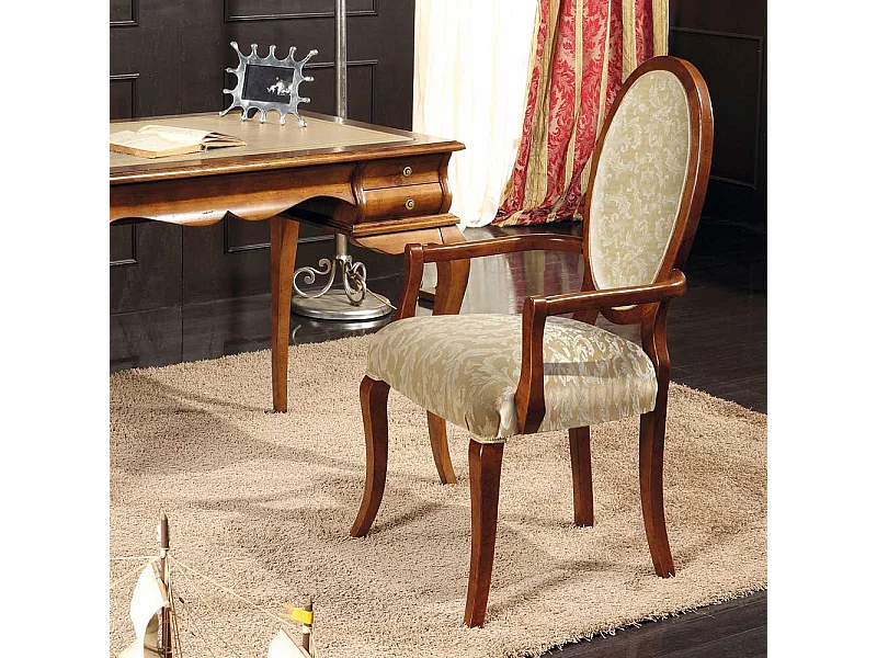 Armlehnen Polsterstuhl in Nussbaumfarben und Beige italienischen Design