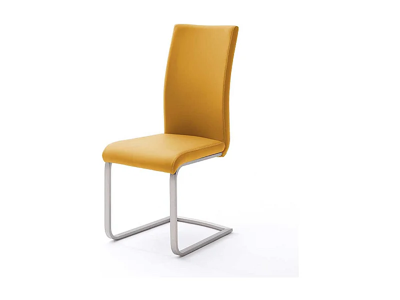 Design Freischwinger in Kunstleder Gelb Edelstahl (4er Set)