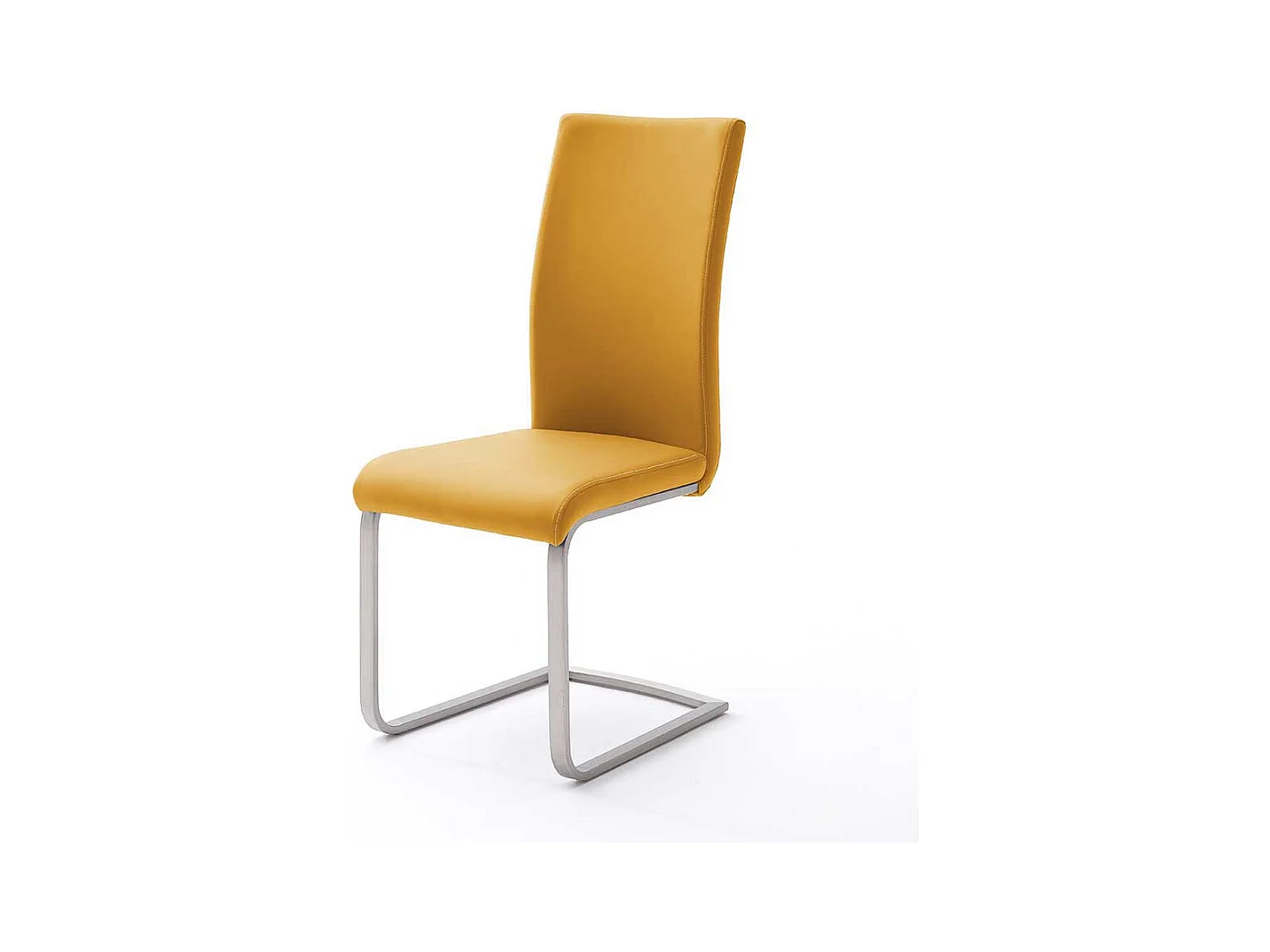 Design Freischwinger in Kunstleder Gelb Edelstahl (4er Set)