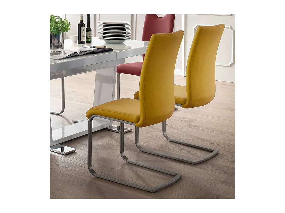 Design Freischwinger in Kunstleder Gelb Edelstahl (4er Set)