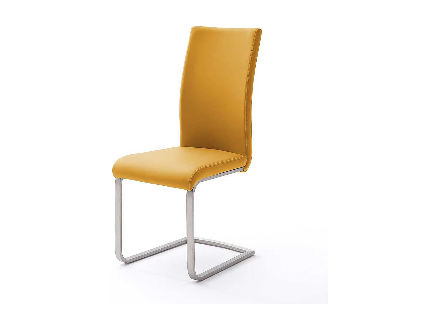 Design Freischwinger in Kunstleder Gelb Edelstahl (4er Set)