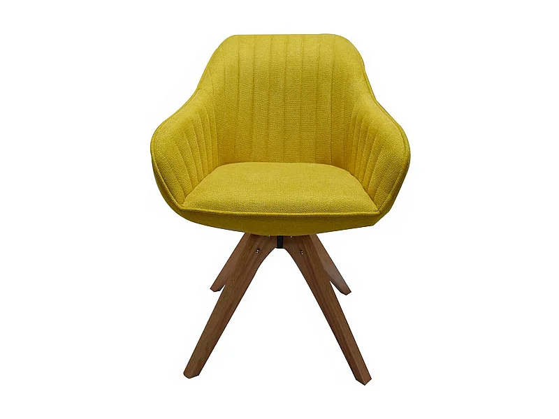 Gelber Armlehnenstuhl drehbar Eiche Massivholz Gestell