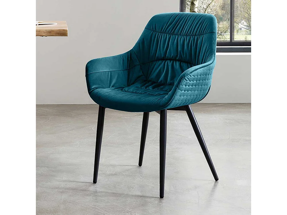 Polsterstuhl Esszimmer in Türkis & Schwarz Armlehnen