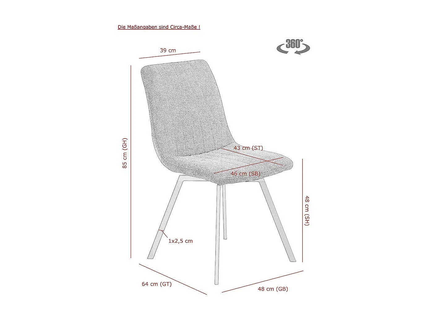 Esstisch Stühle mit Gestell aus Metall Anthrazit (2er Set)