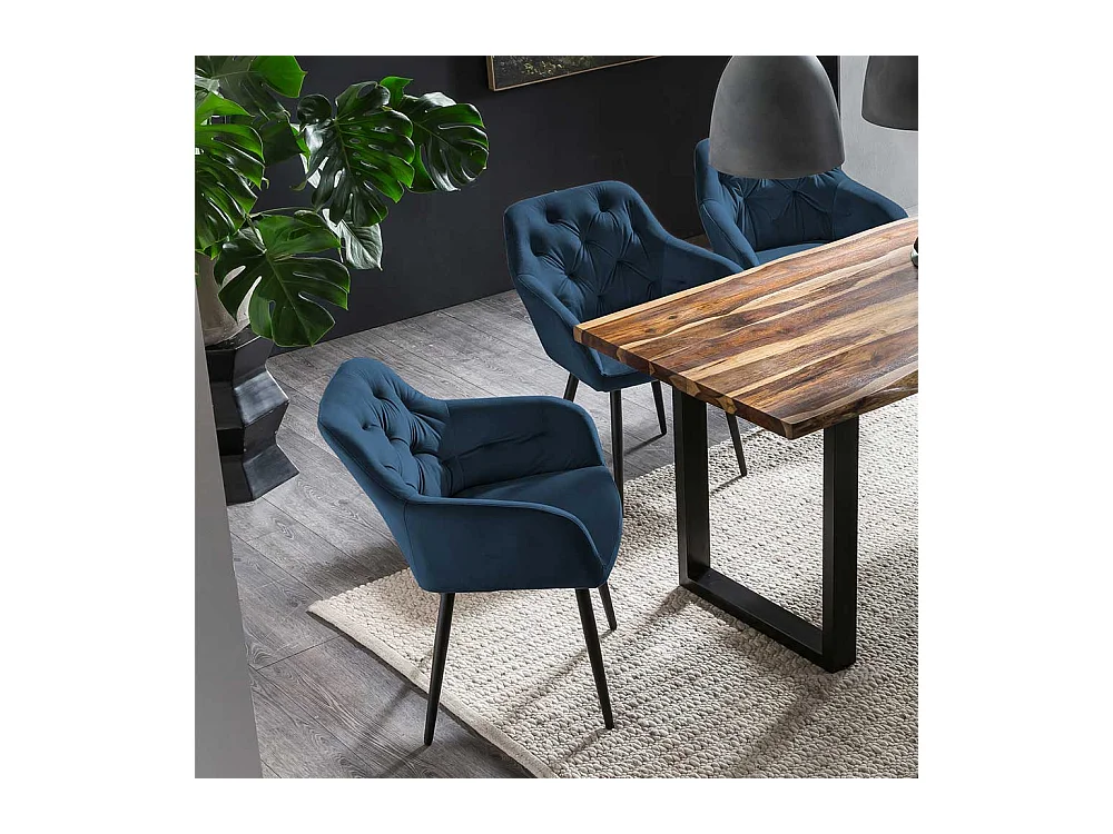 Armlehnstuhl in Blau Samt Retro Design