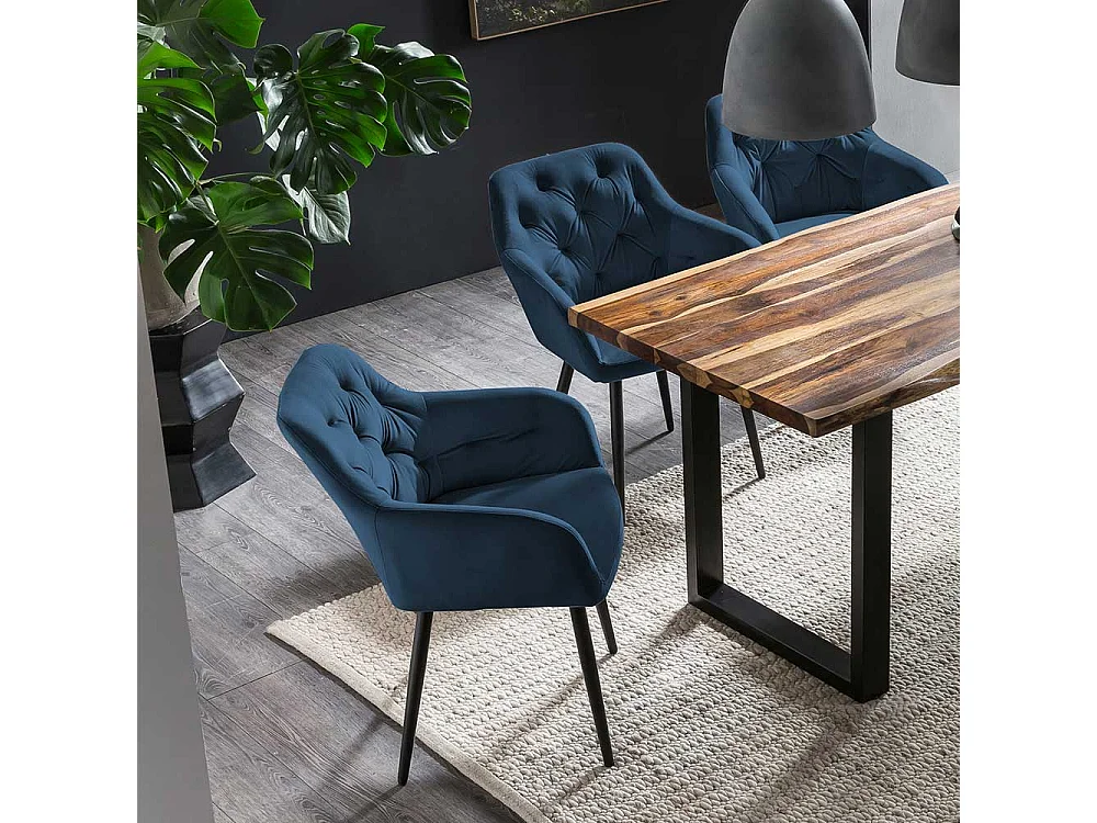 Armlehnstuhl in Blau Samt Retro Design