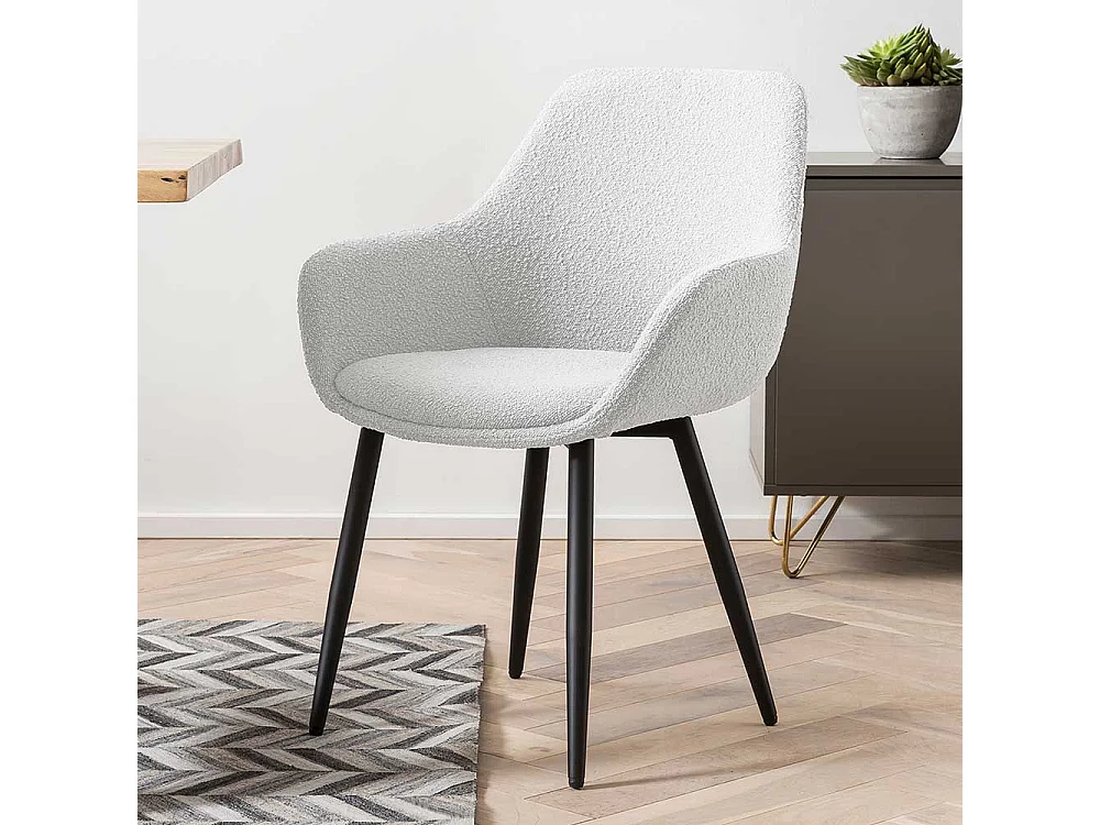 Stuhl Set weiss schwarz mit Armlehnen Gestell aus Metall (2er Set)