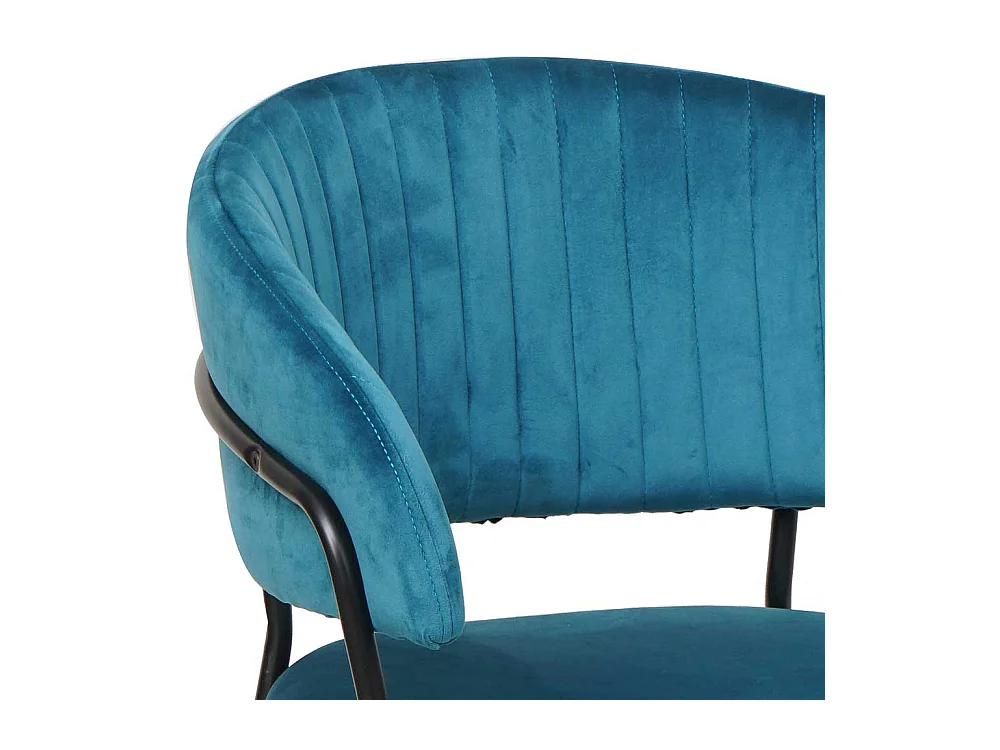 Samt Armlehnstuhl in Türkis und Schwarz Metallgestell