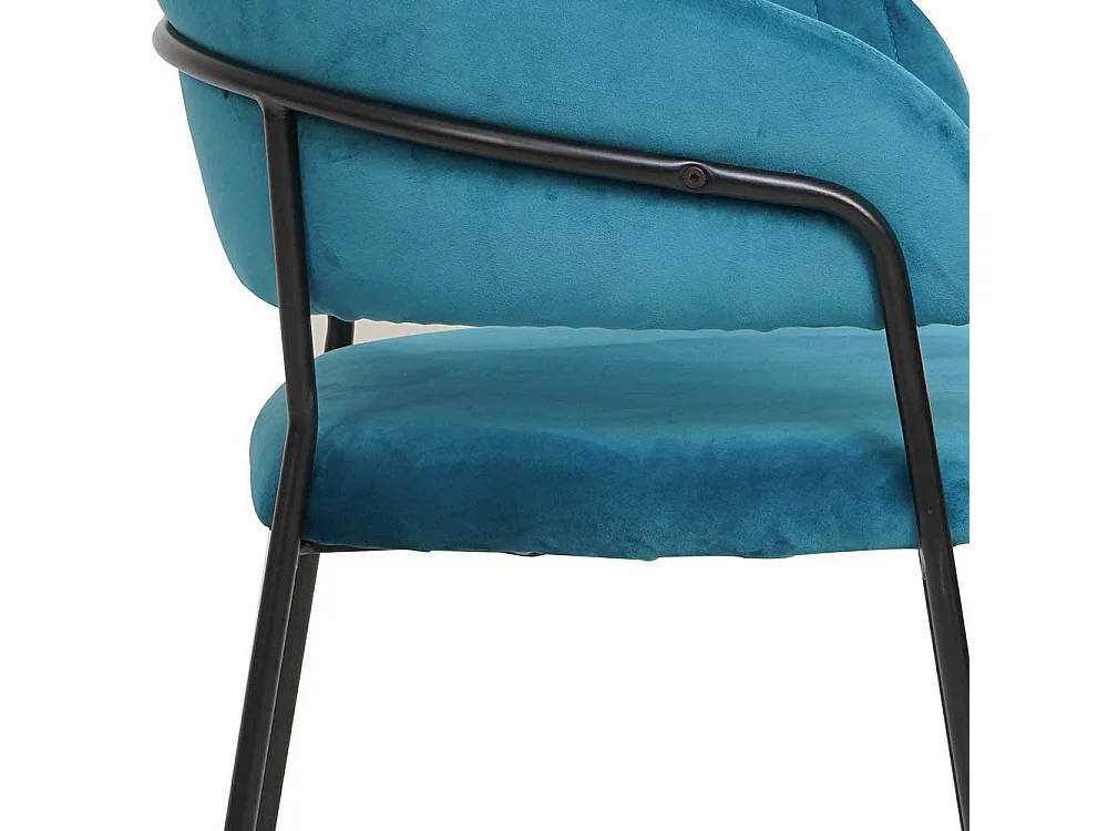 Samt Armlehnstuhl in Türkis und Schwarz Metallgestell