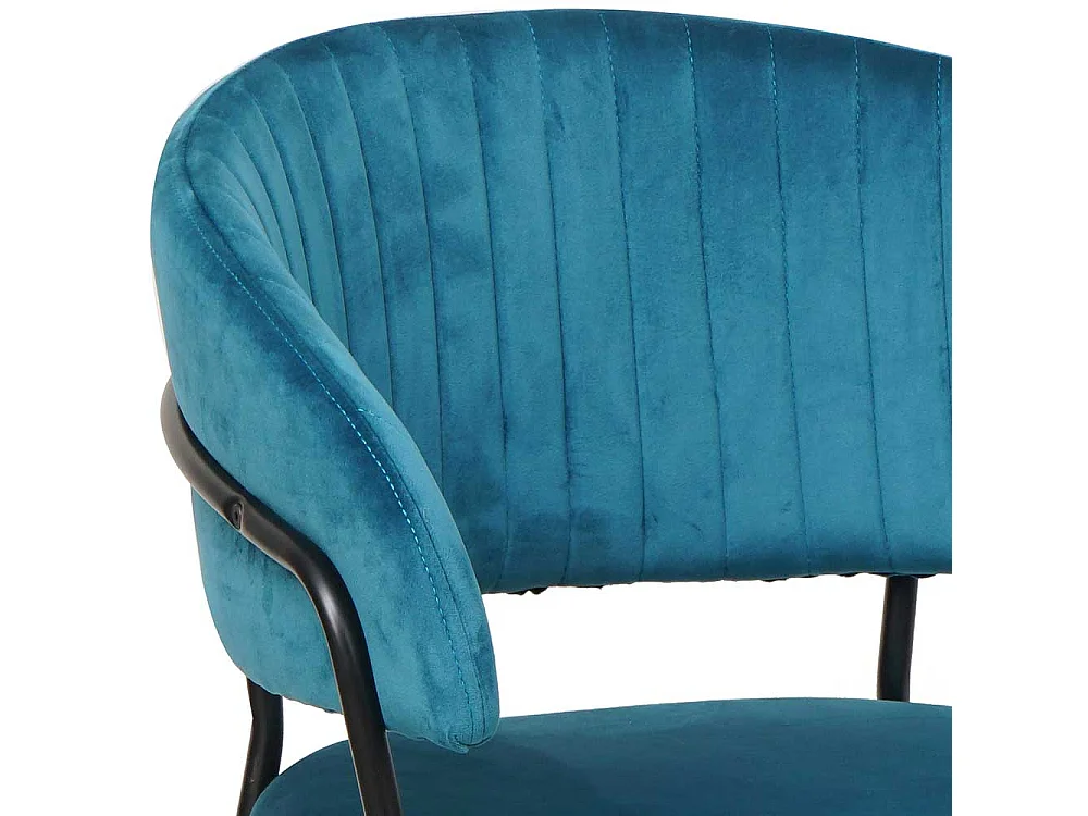 Samt Armlehnstuhl in Türkis und Schwarz Metallgestell