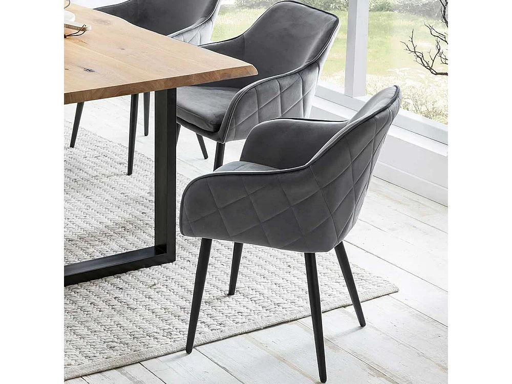 Retro Stühle in Grau Samt Armlehnen