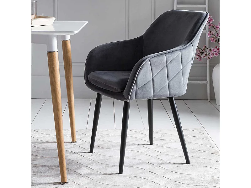 Retro Stühle in Grau Samt Armlehnen