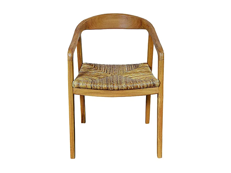 Armlehner aus Teak Massivholz und Rattan 45 cm Sitztiefe