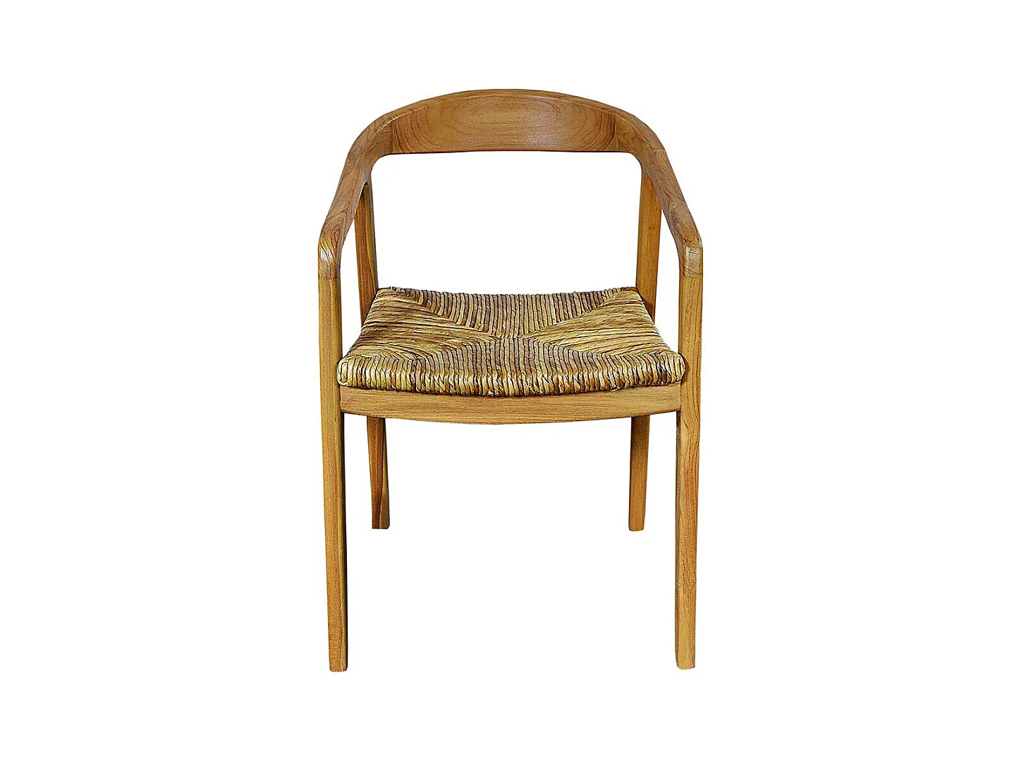 Armlehner aus Teak Massivholz und Rattan 45 cm Sitztiefe