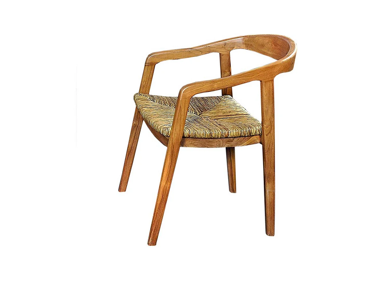 Armlehner aus Teak Massivholz und Rattan 45 cm Sitztiefe