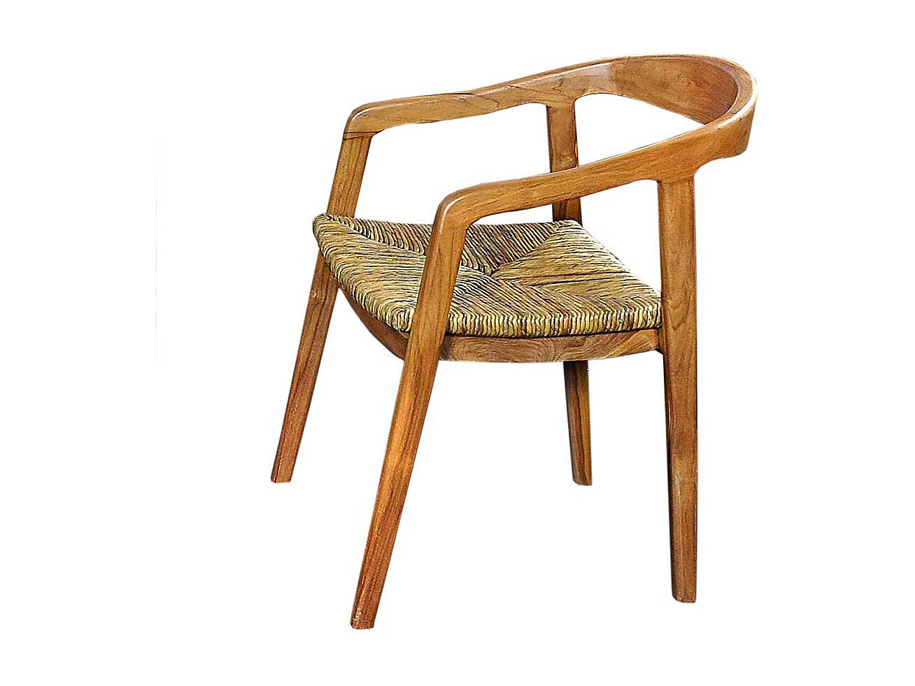 Armlehner aus Teak Massivholz und Rattan 45 cm Sitztiefe