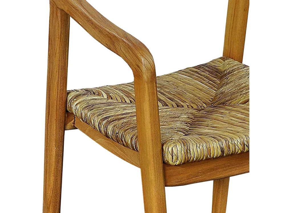 Armlehner aus Teak Massivholz und Rattan 45 cm Sitztiefe
