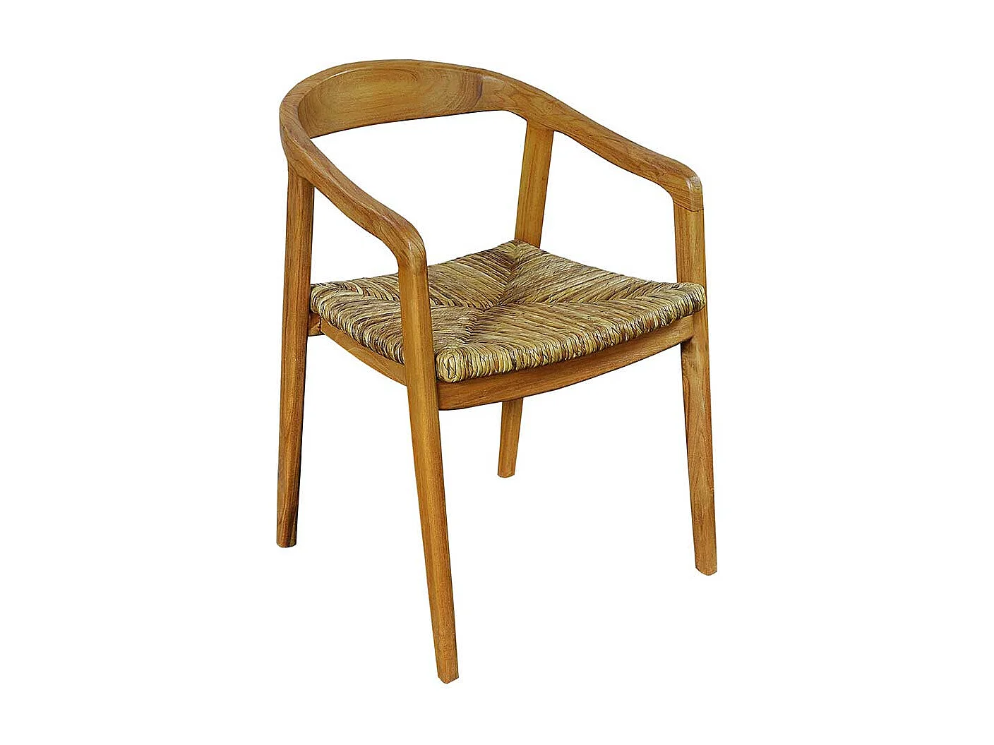 Armlehner aus Teak Massivholz und Rattan 45 cm Sitztiefe