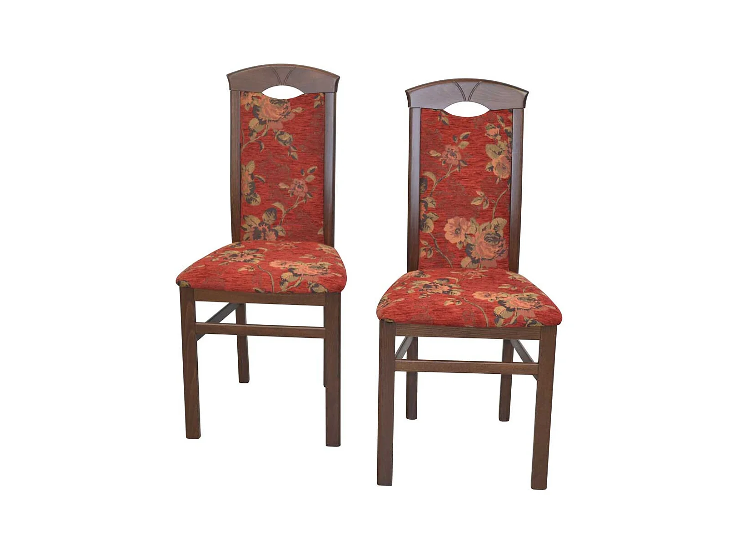 Zwei Esstischstühle in Nussbaumfarben und Rot hoher Lehne (2er Set)