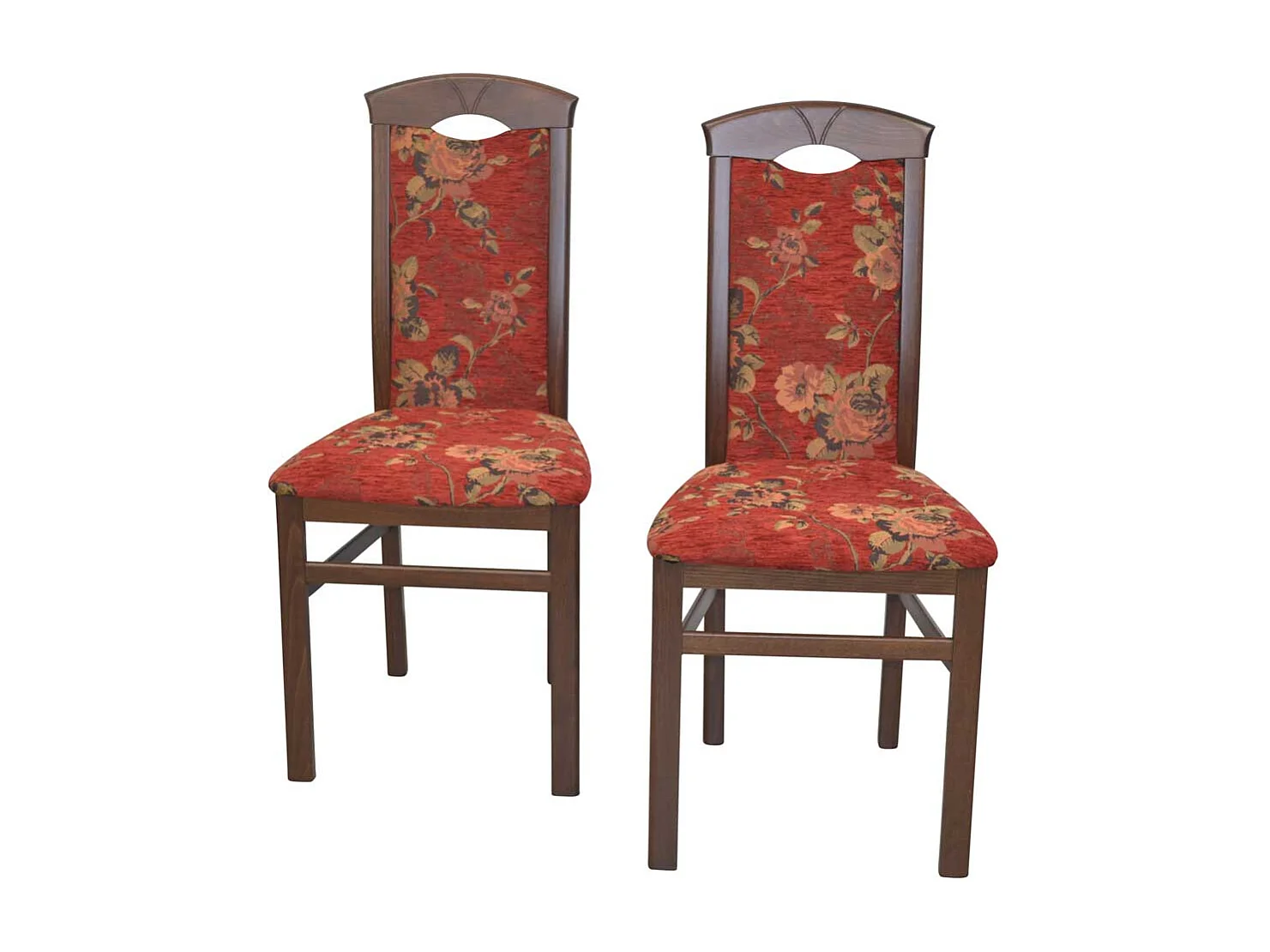 Zwei Esstischstühle in Nussbaumfarben und Rot hoher Lehne (2er Set)