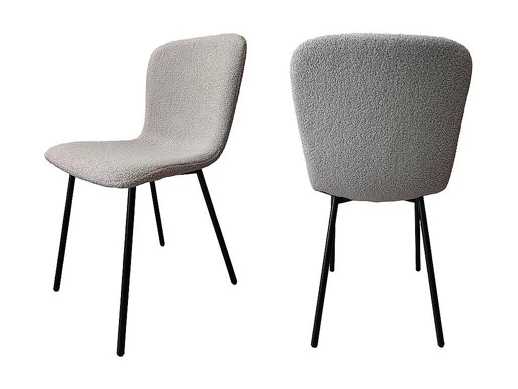 Stuhl Set Boucle Hellgrau mit Gestell aus Metall 48 cm Sitzhöhe (4er Set)