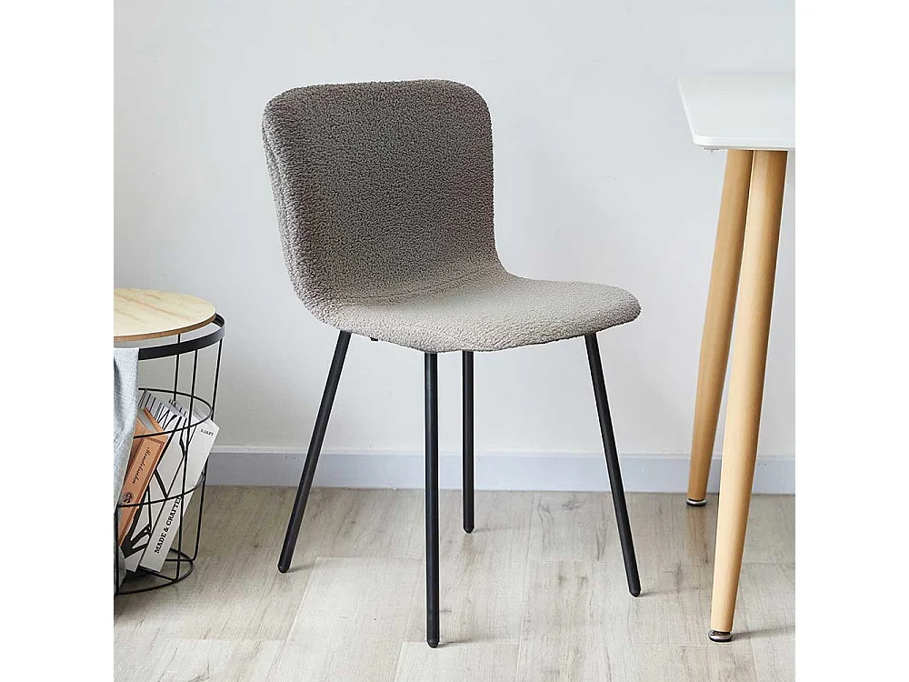 Stuhl Set Boucle Hellgrau mit Gestell aus Metall 48 cm Sitzhöhe (4er Set)