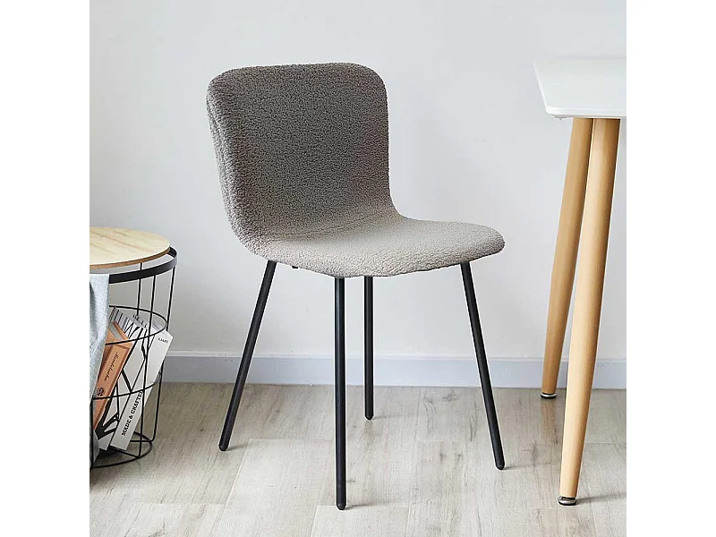 Stuhl Set Boucle Hellgrau mit Gestell aus Metall 48 cm Sitzhöhe (4er Set)