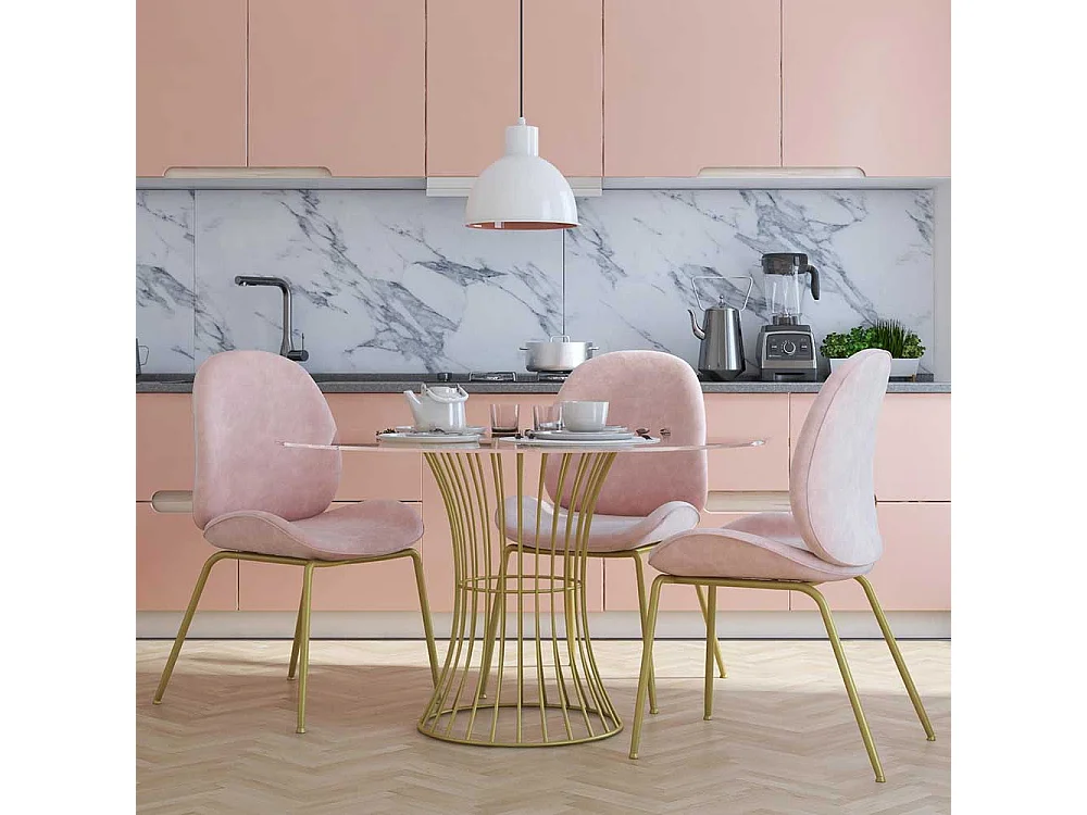 Polsterstuhl Esszimmer Rosa aus Samt Gestell aus Metall