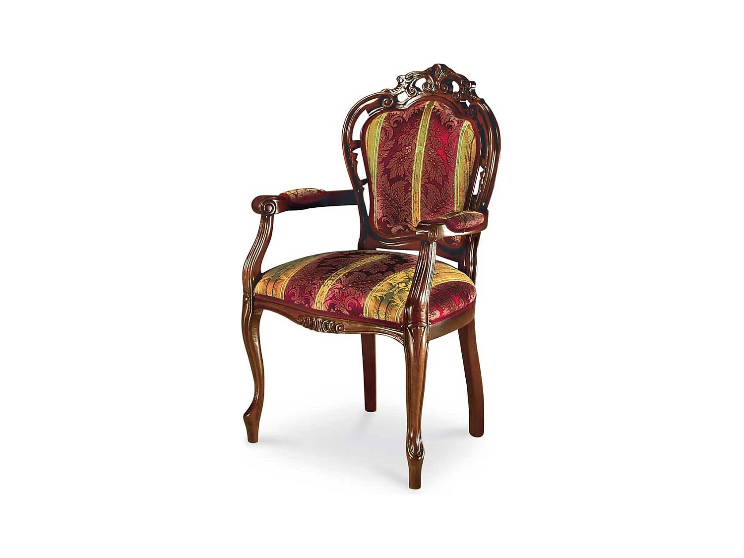 Barock Esszimmersessel in Rot Goldfarben gemustert Nussbaumfarben