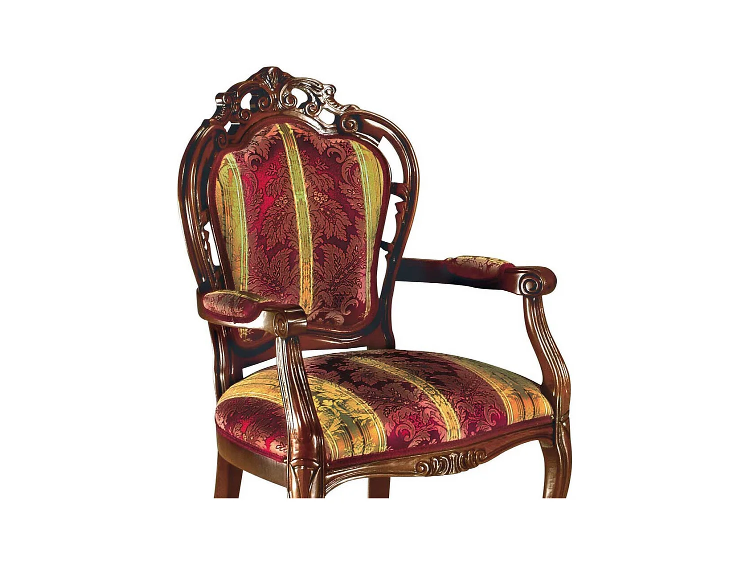 Barock Esszimmersessel in Rot Goldfarben gemustert Nussbaumfarben