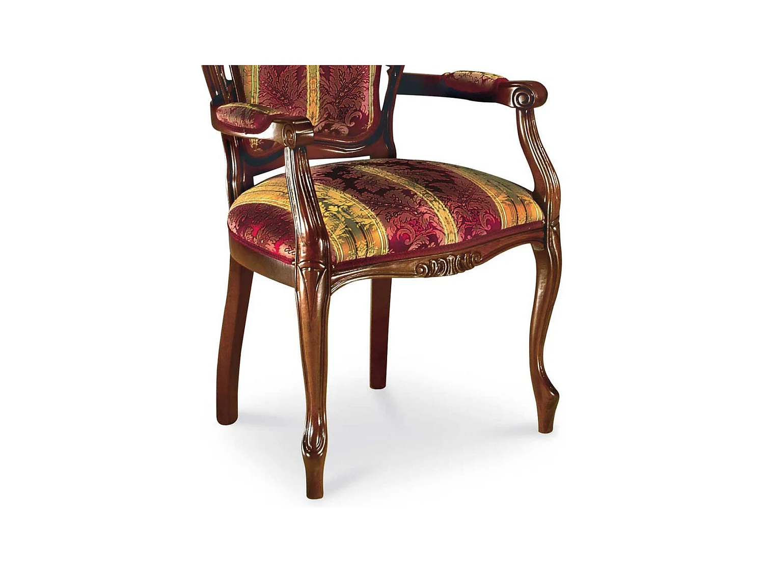 Barock Esszimmersessel in Rot Goldfarben gemustert Nussbaumfarben