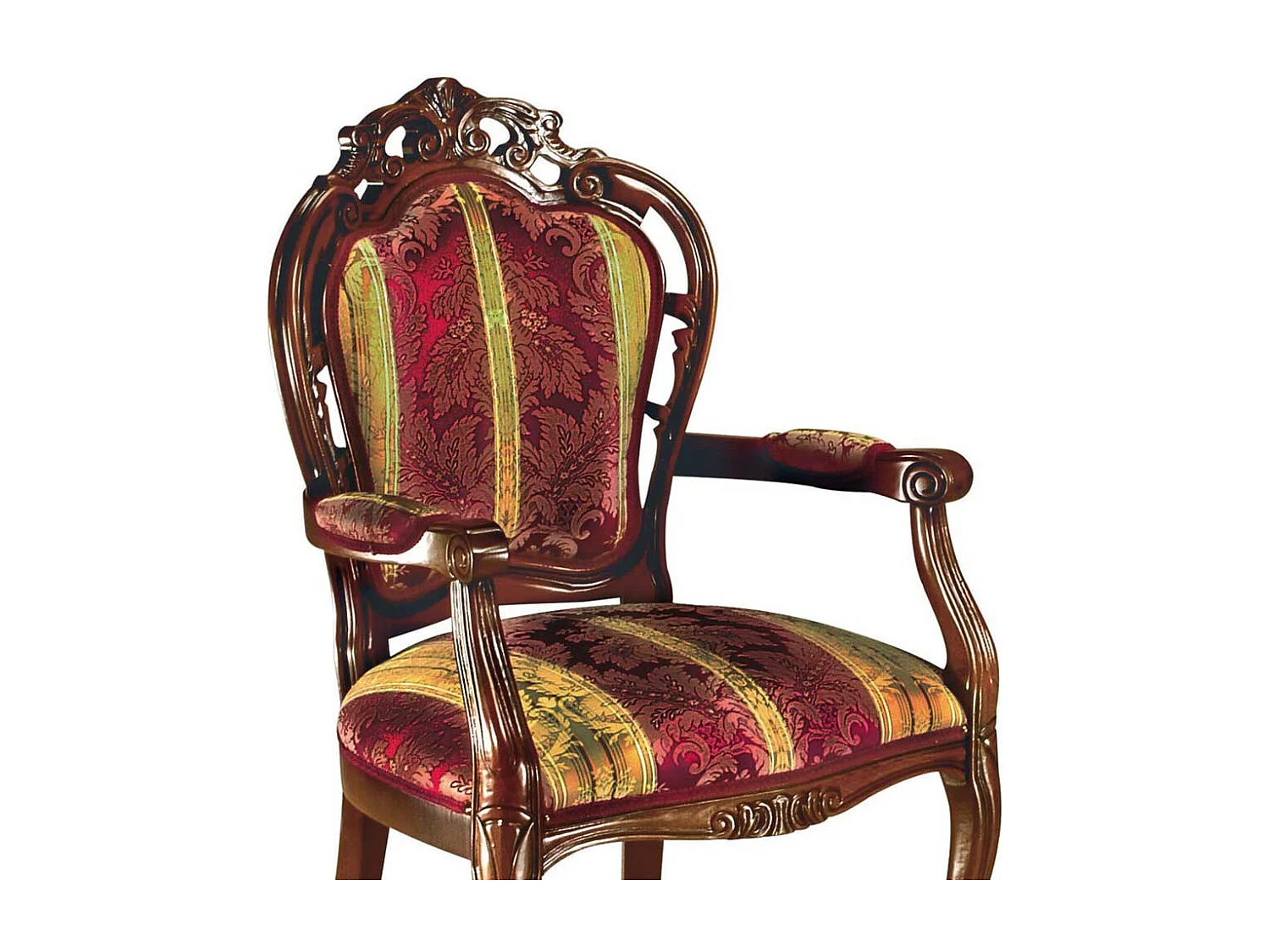 Barock Esszimmersessel in Rot Goldfarben gemustert Nussbaumfarben