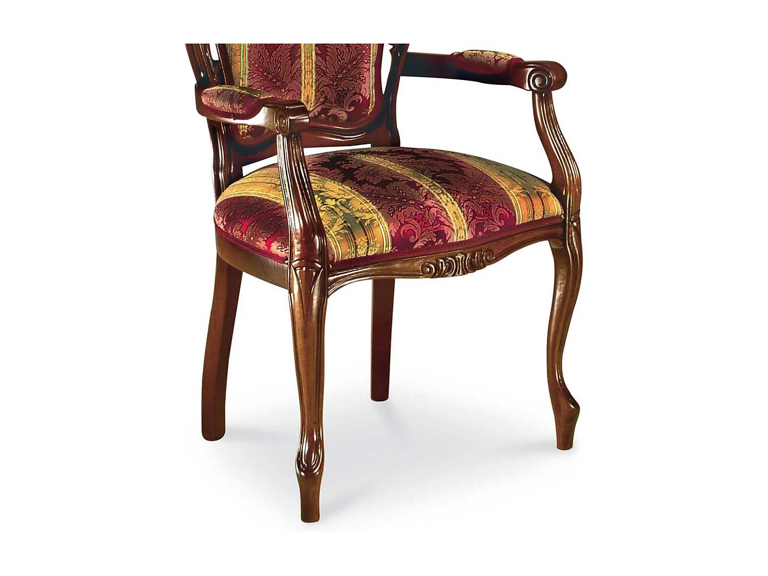 Barock Esszimmersessel in Rot Goldfarben gemustert Nussbaumfarben