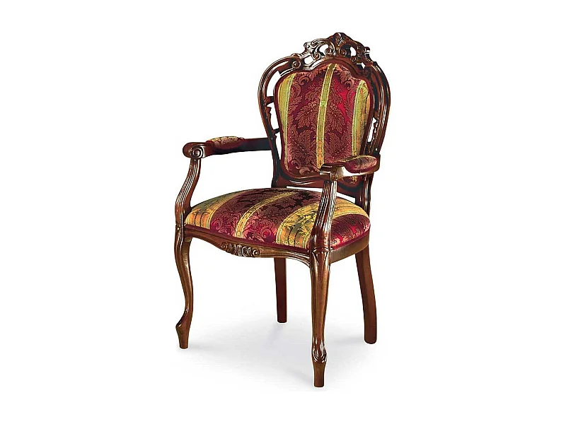 Barock Esszimmersessel in Rot Goldfarben gemustert Nussbaumfarben