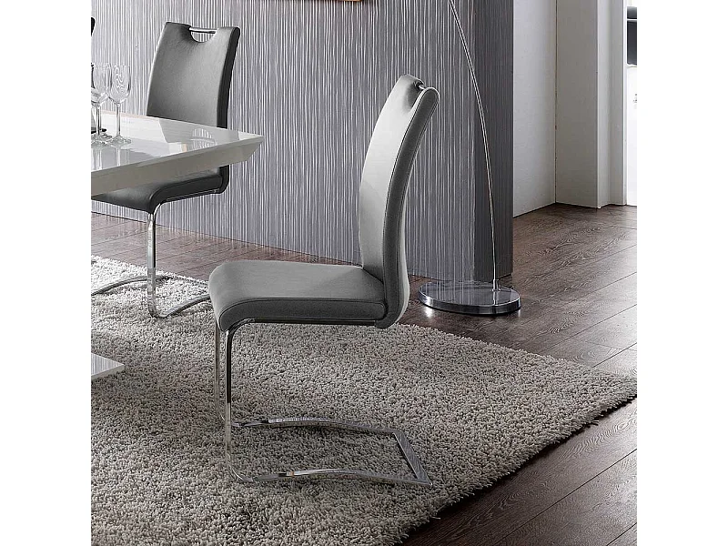 Schwingstuhl in Grau Stahl verchromt (4er Set)