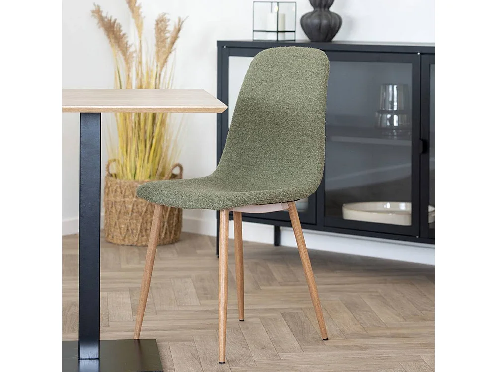 Esszimmerstuhl Polsterstuhl in Dunkelgrün aus Boucle Stoff (2er Set)