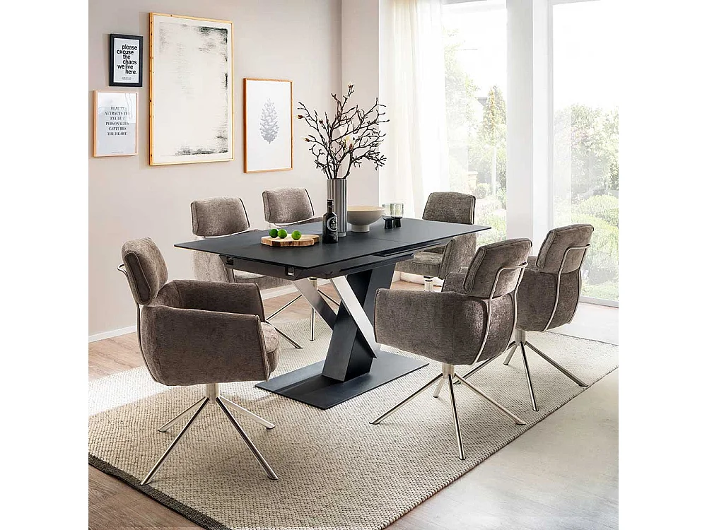 Esszimmerstuhl Set in modernem Design Webstoff und Edelstahl (2er Set)