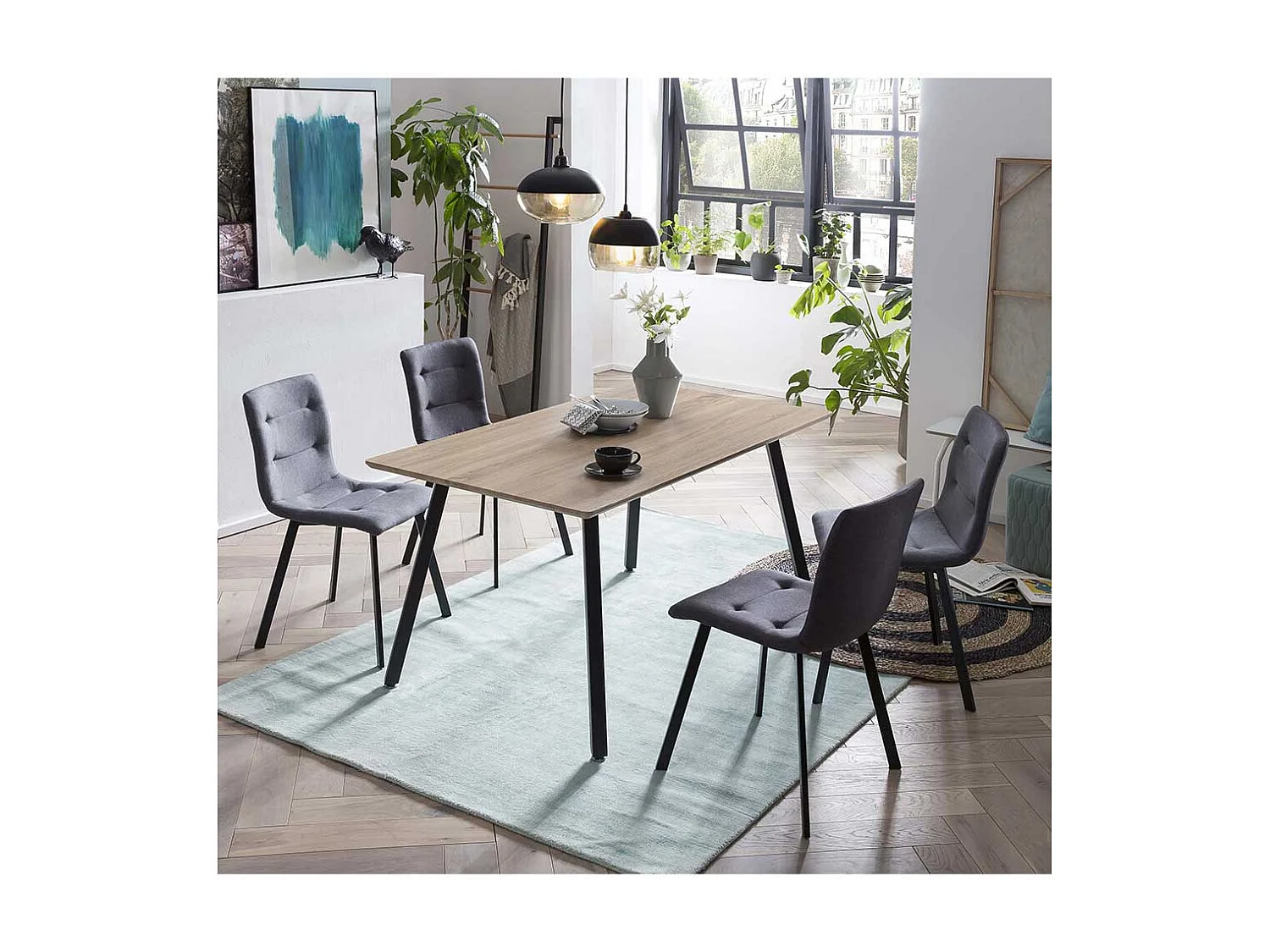 Polsterstühle in Dunkelgrau Webstoff Metallgestell (2er Set)