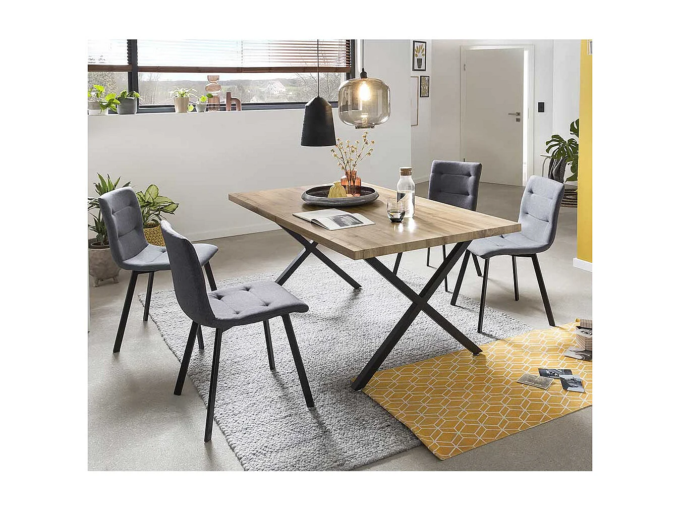 Polsterstühle in Dunkelgrau Webstoff Metallgestell (2er Set)