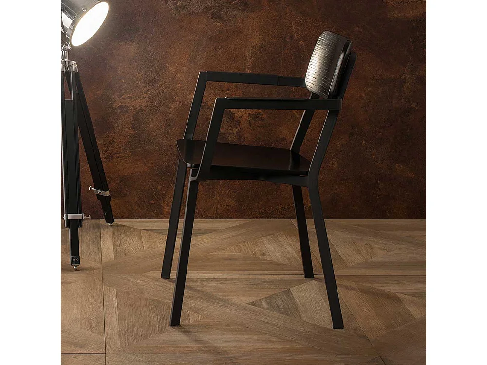 Armlehnen Esstisch Stühle in Schwarz Schichtholz Metall (4er Set)