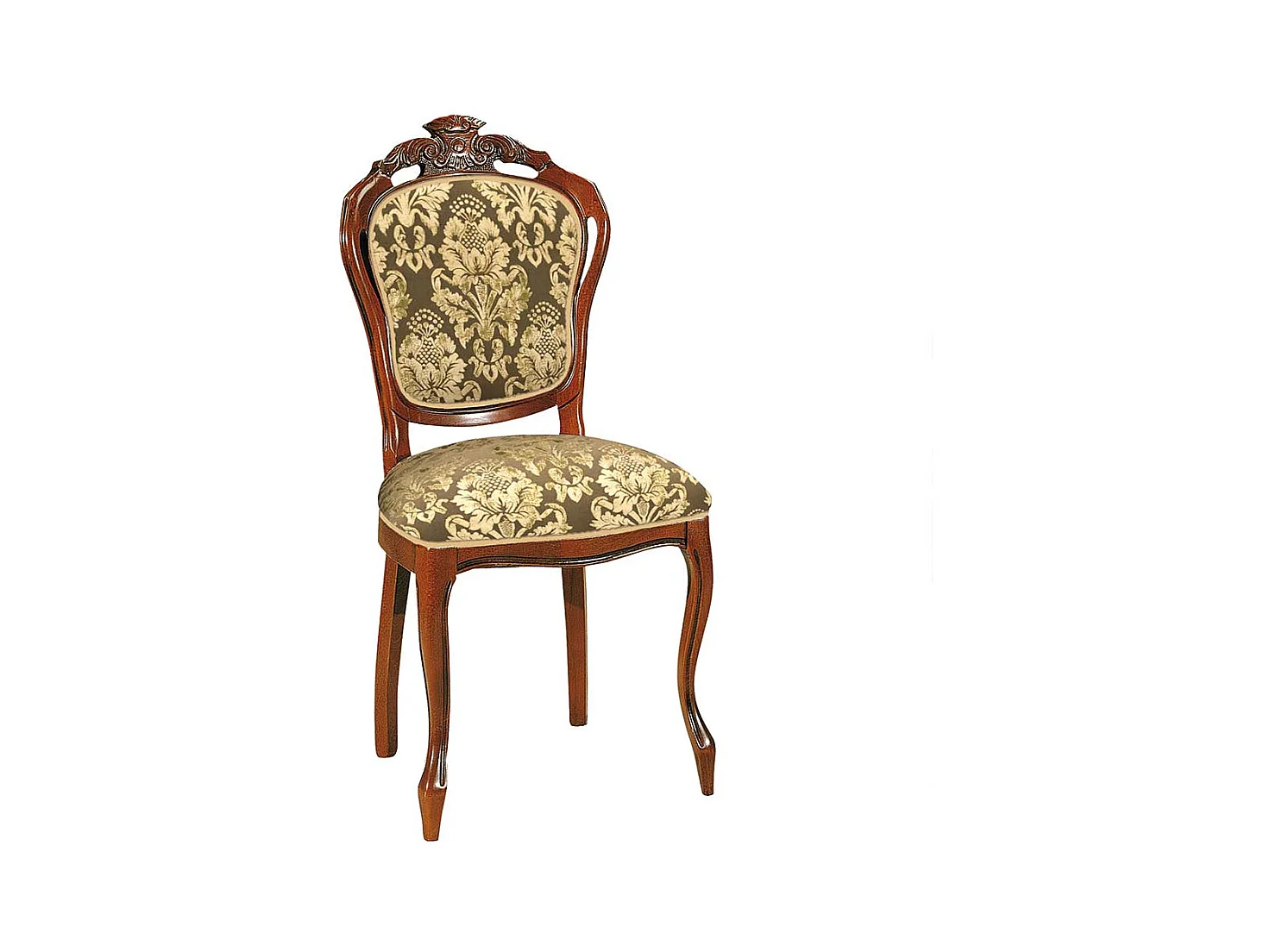 Polsterstuhl in Nussbaumfarben Beige Gold Medaillon Lehne