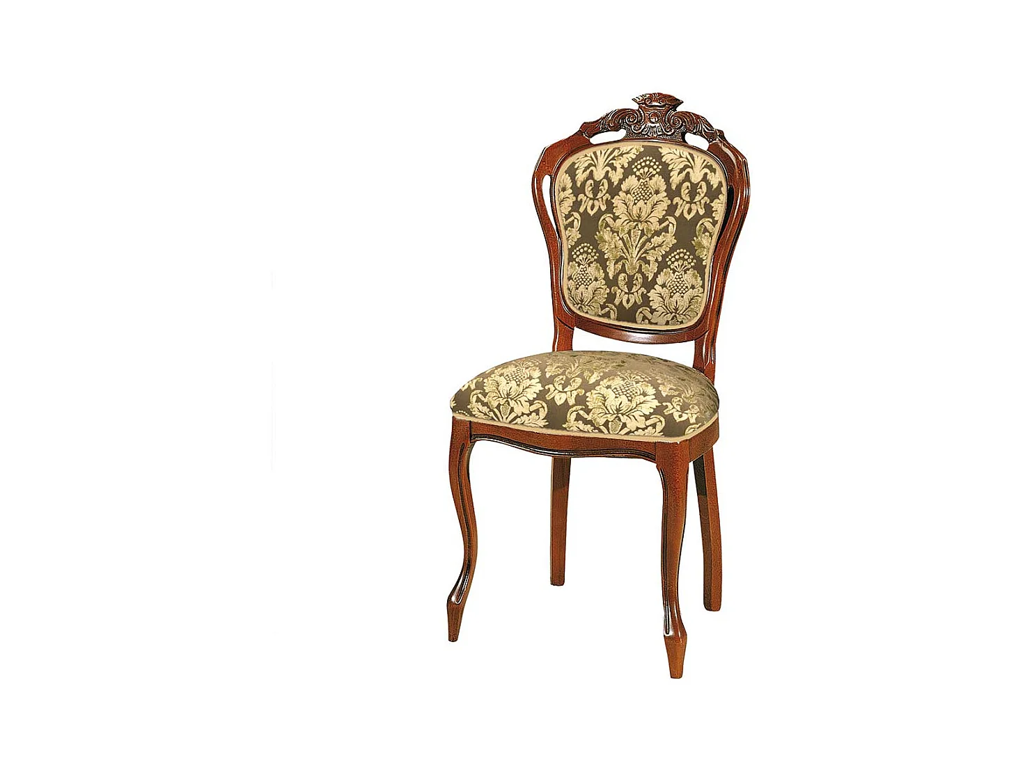 Polsterstuhl in Nussbaumfarben Beige Gold Medaillon Lehne