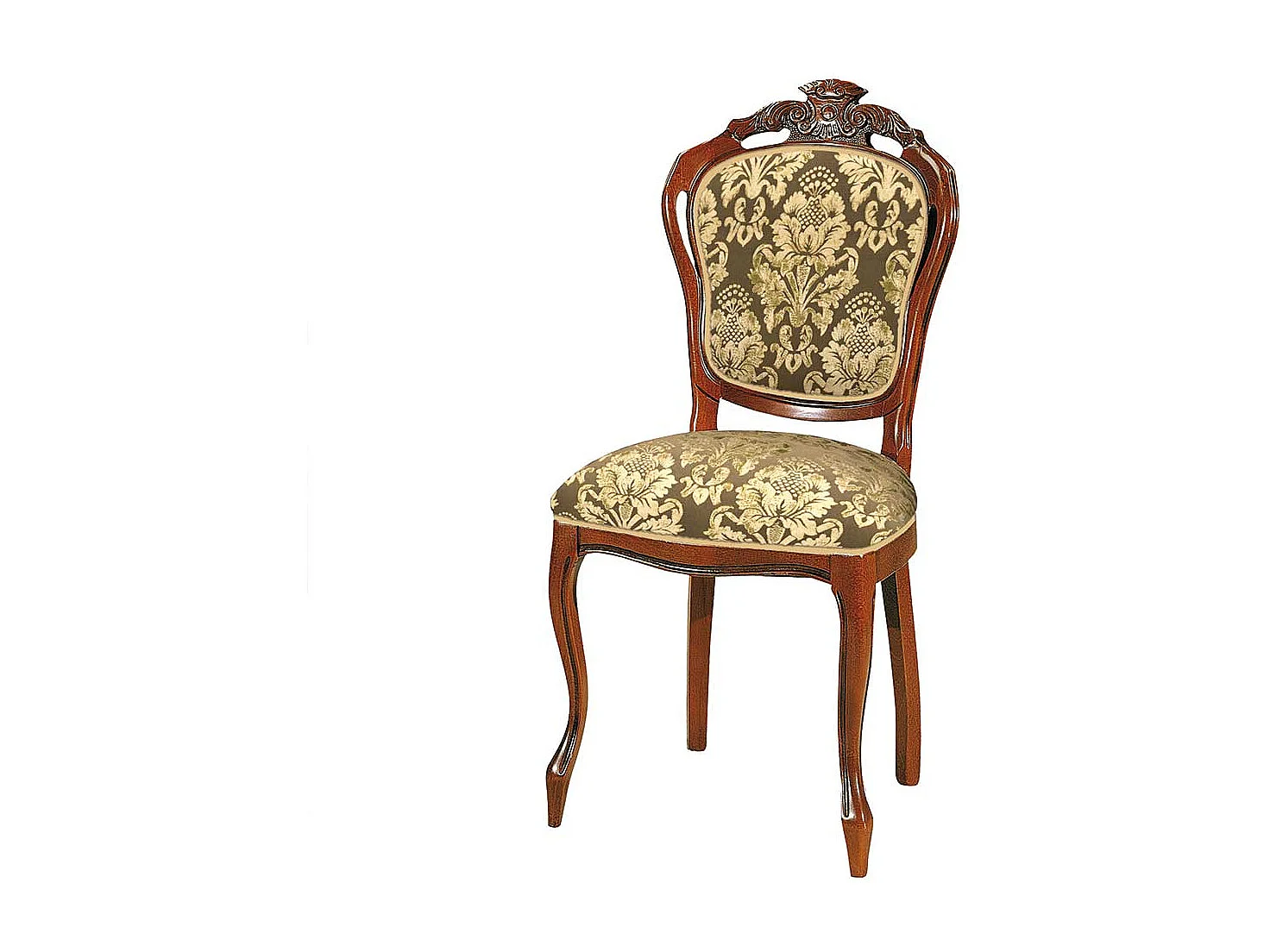 Polsterstuhl in Nussbaumfarben Beige Gold Medaillon Lehne