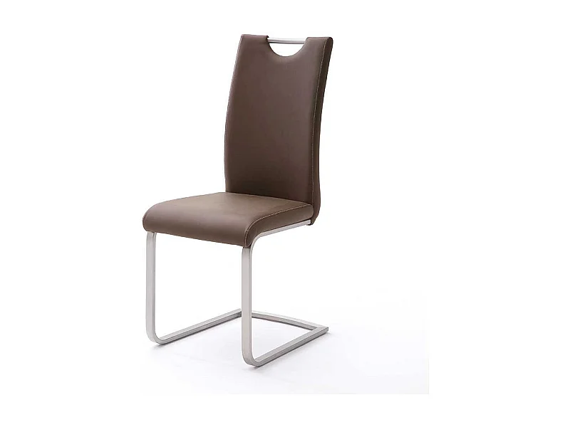 Küchen Freischwingerstuhl in Braun Kunstleder Edelstahl (4er Set)