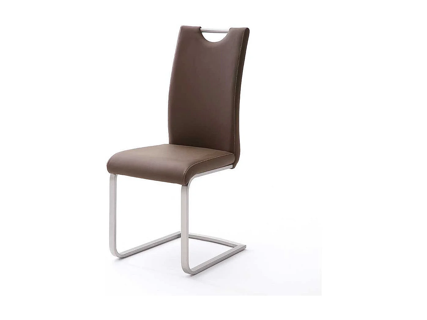 Küchen Freischwingerstuhl in Braun Kunstleder Edelstahl (4er Set)