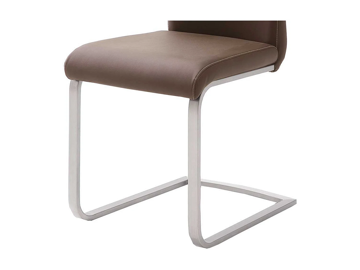 Küchen Freischwingerstuhl in Braun Kunstleder Edelstahl (4er Set)