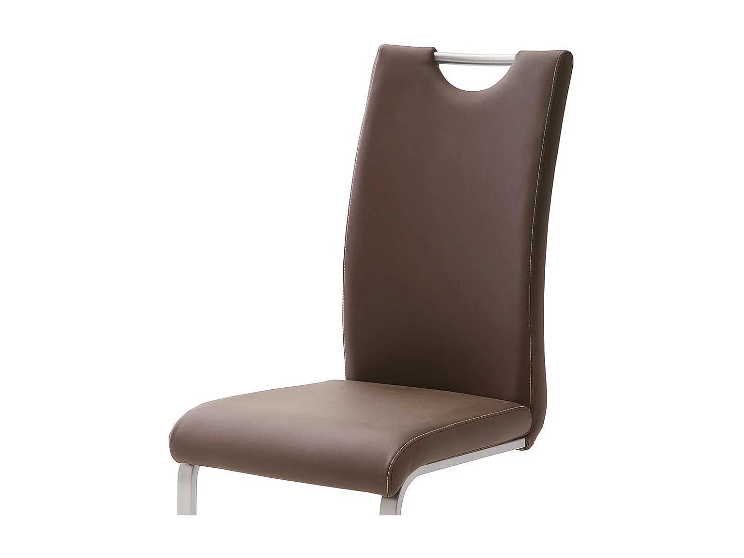 Küchen Freischwingerstuhl in Braun Kunstleder Edelstahl (4er Set)